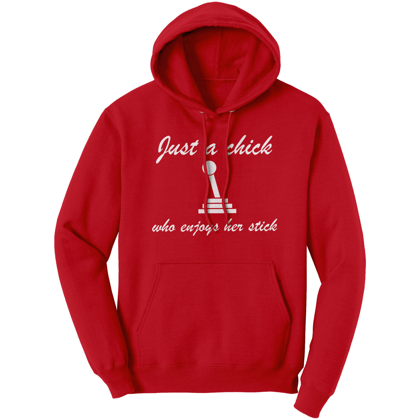 just-a-chick-who-enjoys-her-stick-hoodie-red